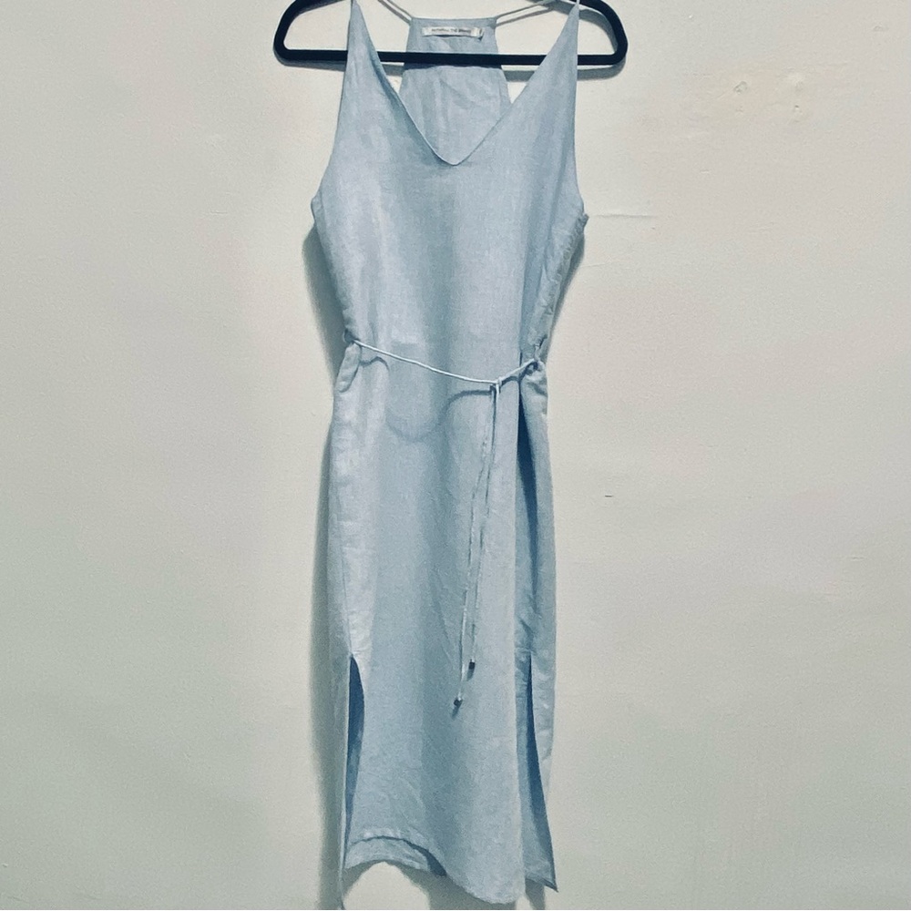 Faithfull the Brand Light Blue Sleeveless Midi Dress with Drawstring Waist